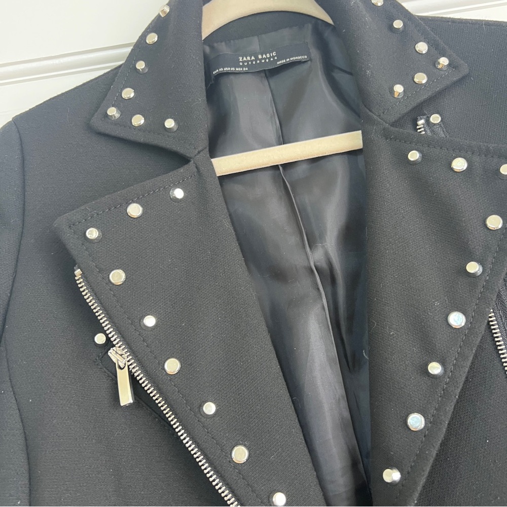 Zara Black Trench Coat with Silver Accents - Picture 2 of 7